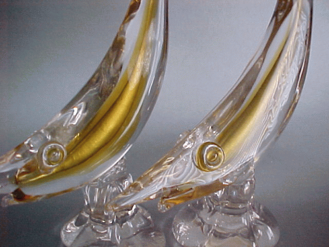 ALFREDO  BARBINI  Console  Fish  Pair  Murano  Glass
